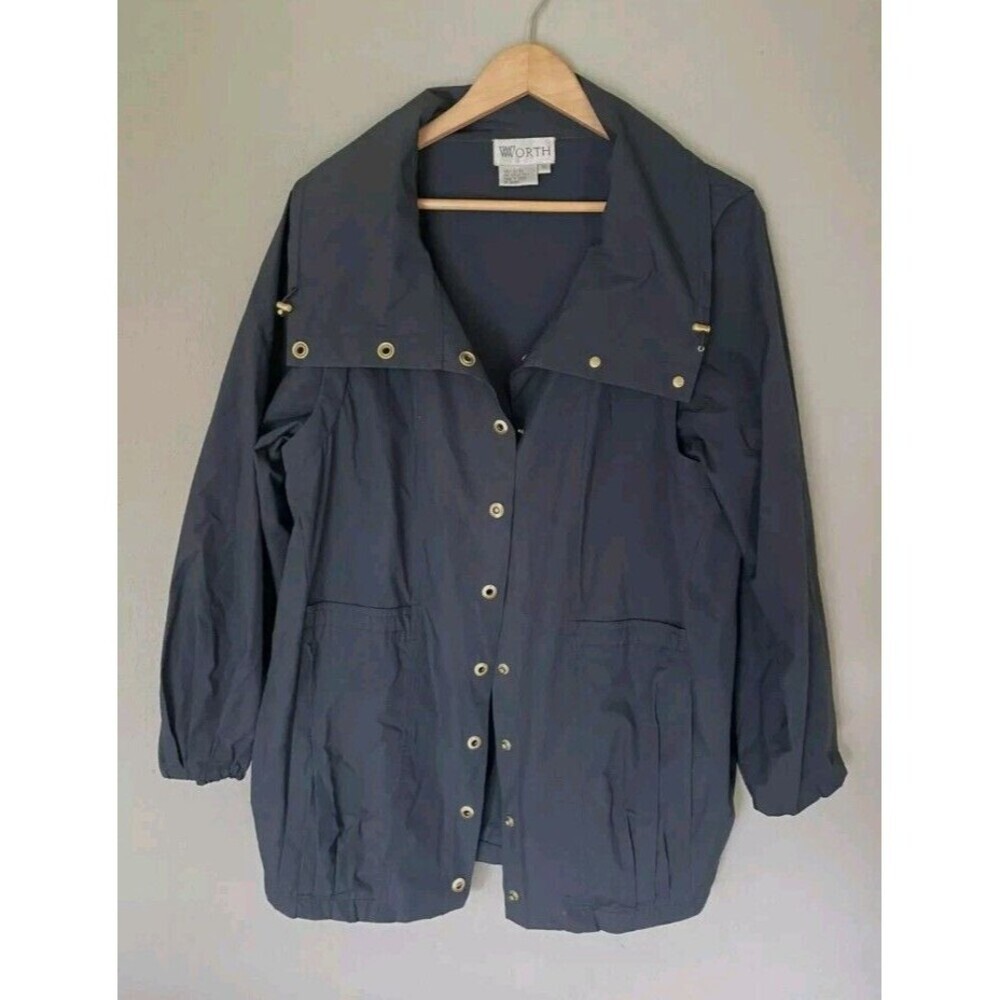 W Worth Sz S‎ Women Light Weight Cotton Jacket Coat Navy Cowl Neck Utility 130
